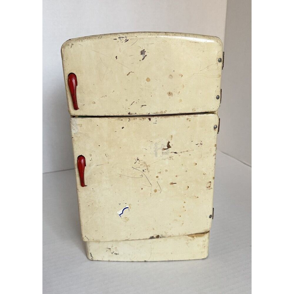 Vintage 13.5" x 8" Wolverine Red Tin Metal Litho Refrigerator 1950's